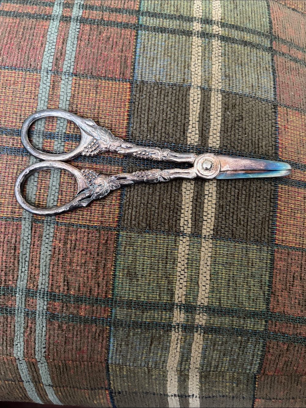 Pair of electroplated brass grape shears marked MEMA, Sweden